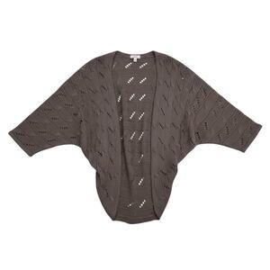 LOFT Cardigan M/L Taupe Gray Open Knit Batwing Sleeve Cozy Core Coastal Grandma